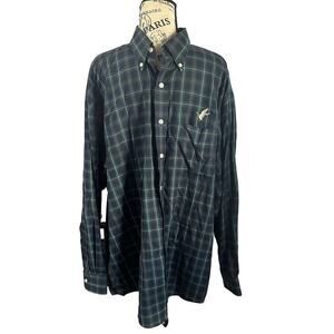 Dark Green Plaid Button-Up Shirt Overton Long Sleeve Casual Shirt Size L